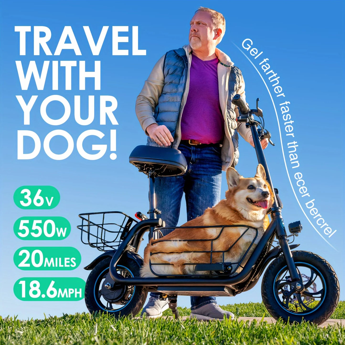 Gyroor Electric Scooter with Basket for Pet, 3 Riding Modes Foldable, for Adults - up to 20 Miles 18.6MPH