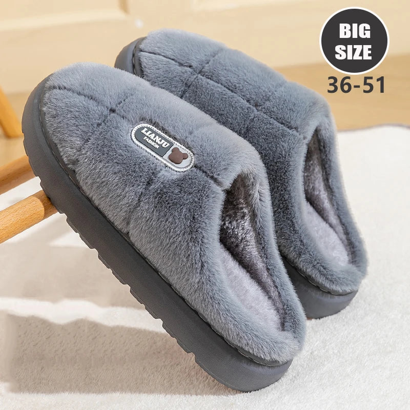 Big Size (50 51) Winter Slippers  for Women and Men. Thick Sole Indoor,  Non-Slip Flat Platform.
