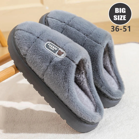 Big Size (50 51) Winter Slippers  for Women and Men. Thick Sole Indoor,  Non-Slip Flat Platform.