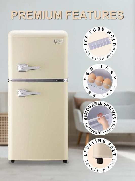 3.2 Cu.ft Compact  Mini Fridge with Freezer, Retro Design and Small Drink Chiller for Home, Office