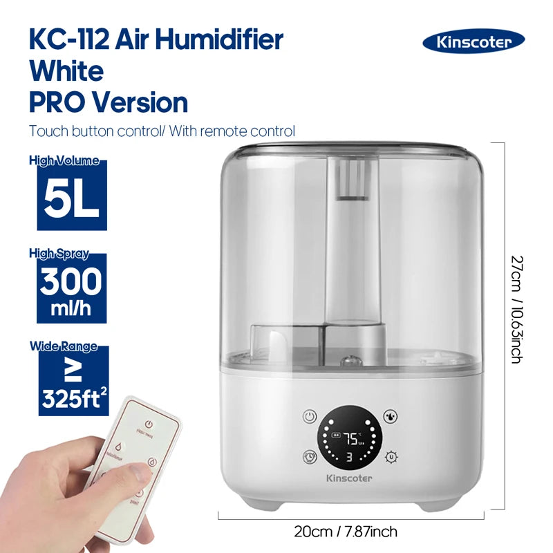 3L or 5L ,Professional Air Humidifier with Large Capacity and Aroma Diffuser with 3 levels of mist diffusion.