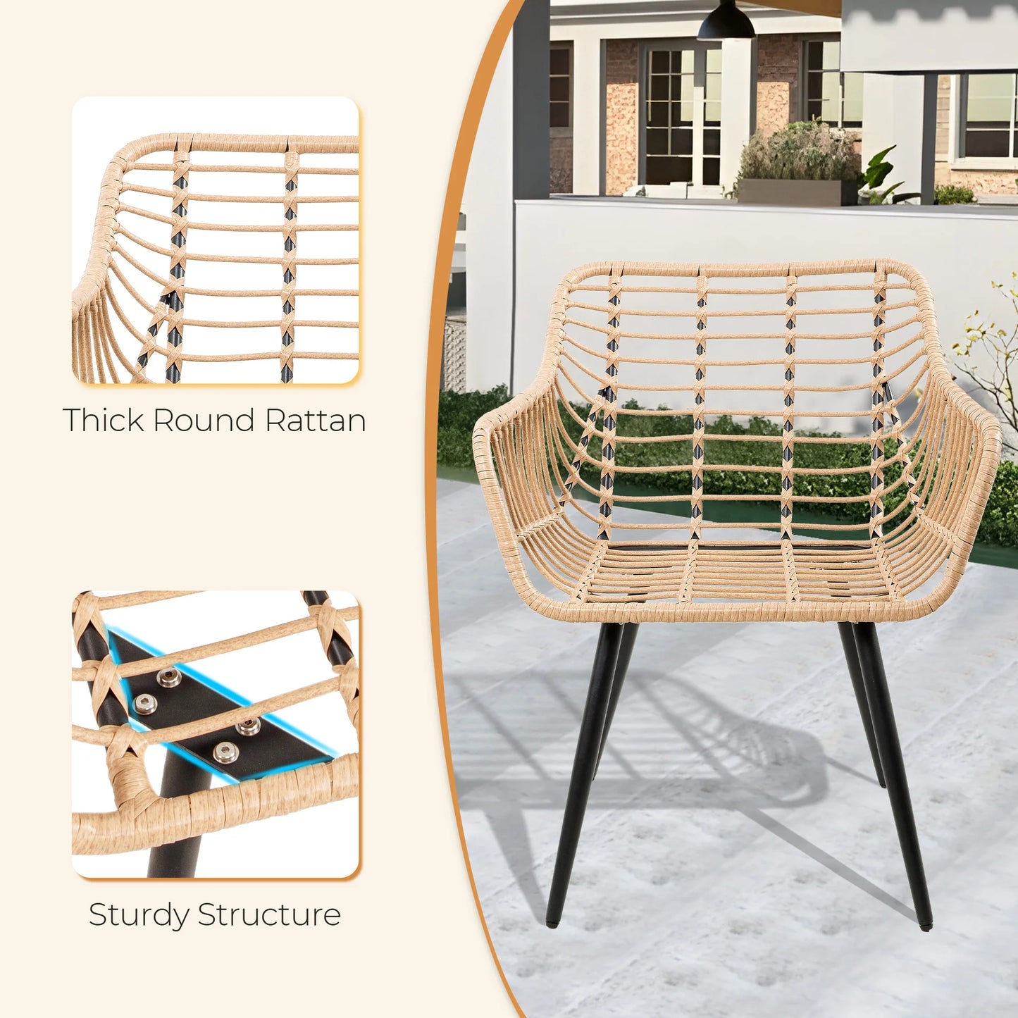 5 Piece Patio Furniture Set, Outdoor Wicker. Small Conversation Bistro Set, All-Weather PE Rattan Chairs with Ottoman & Coffee Table
