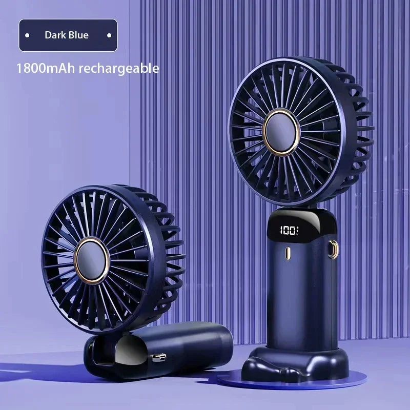Portable Handheld Mini Fan, Foldable Neck Hanging Fans , 5 Speed USB Rechargeable Fan with Phone Stand and Display Screen, 1800mAh. BLUE< PURPLE< WHITE Colors are Available