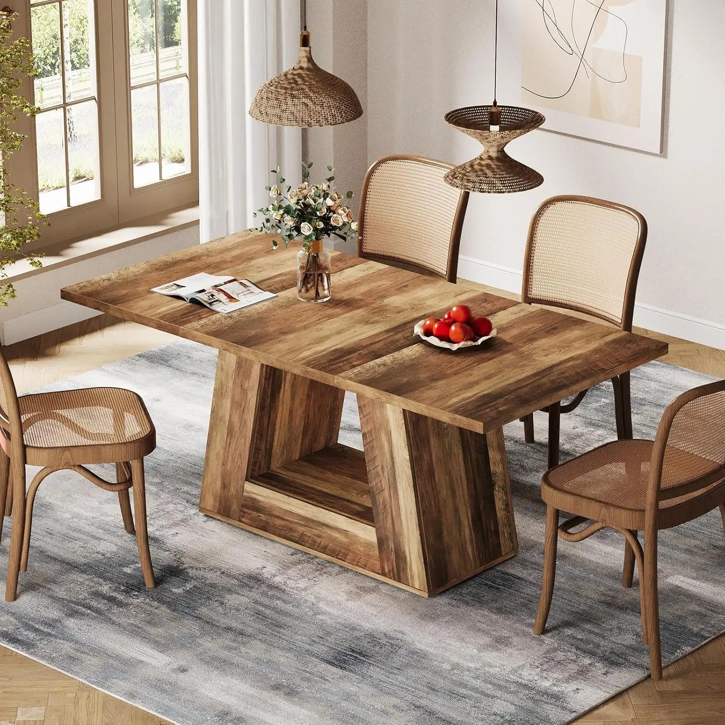 Dining Table for 4 to 6 People,Rectangular Dining Room Table, with Sturdy Base for Kitchen, Living Room use