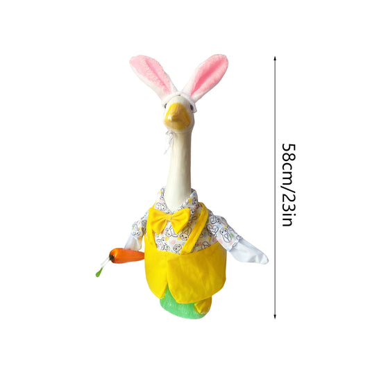 Easter Bunny Porch Goose with Outfits For Cement Goose . ' Lawn Goose Statue Clothes, Bunny Ears on Hat. Easter Decor