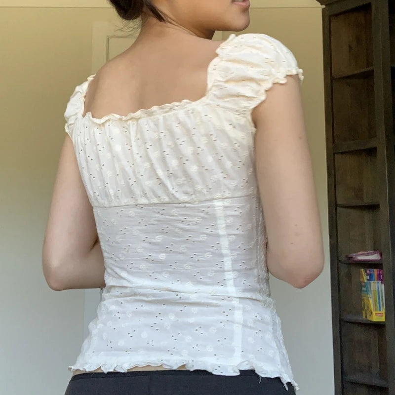 Womens/Girls Frilly Strapless T- Shirt. Puff Short Sleeve V-Neck, Button-Down Blouses.