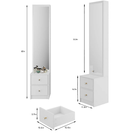 11.8" x 15.7" x 63" Simple Stylish Dressing Mirror Cabinet with Full Body Mirror Multi Layer High Capacity Storage