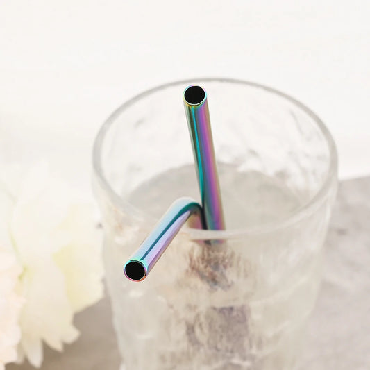 Colorful Reusable Drinking Straws, 304 Stainless Steel with Brush Bar Cocktail Straw for Glasses Drinkware