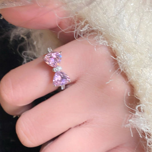 Newly Arrived Romantic, Lovely Pink Bowknot Design for Females. Exquisite Jewelry Ring with Micro Bow Tie, 'Zircon' for Party and Dating