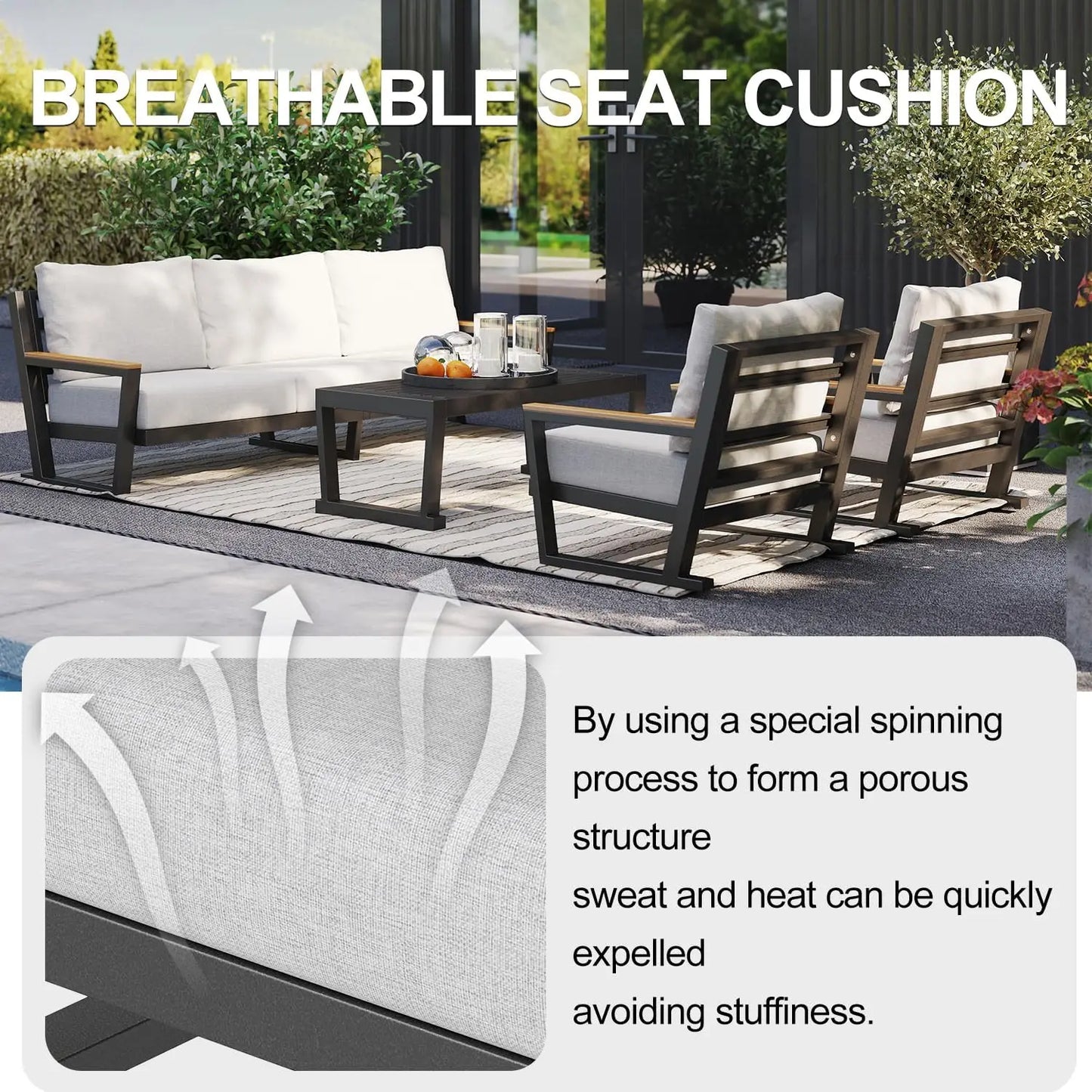 4 Seats Modern Patio Furniture Set, Sectional Sofa Conversation Set with Coffee Table, Upgraded Washable Cushions, Grey