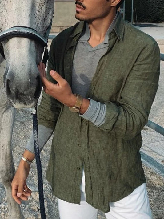 Men's casual fashion, solid colors, thin, long-sleeved shirt, lapel cardigan, suitable for outdoor activities