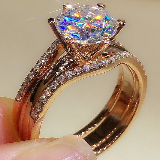 Unique Rose Gold Color Rings for Women. Classic 6 Claws Designed, for Cubic Zirconia Rings for Wedding /Engagement Bands