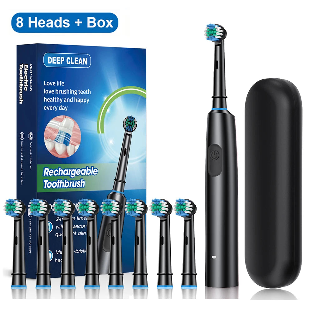 Electric Toothbrush with Rotar Motion, Rechargeable Electric Toothbrush for Adults, Rotating Electric Toothbrushes with 8 Soft Brush Heads