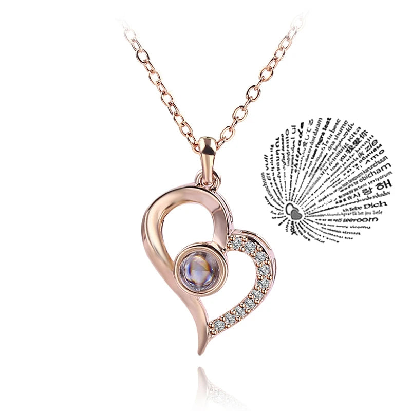 Projection Necklace 100 Languages for I Love You. Pendant Necklaces For Lover Girlfriend, Creative, Couples Romantic Jewelry Gifts