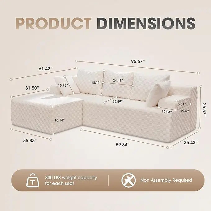 Modular L-Shaped 3-Seat Sectional | Memory Foam with Deep Seating with Storage Module| Living Room Sofa