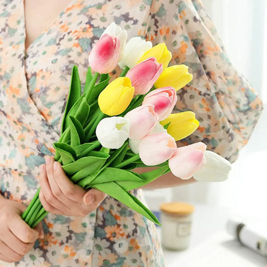 10Pcs Artificial Flowers, Realistic Touch Tulip for Home Decor, Gifting, Wedding, Mother's Day or EASTER