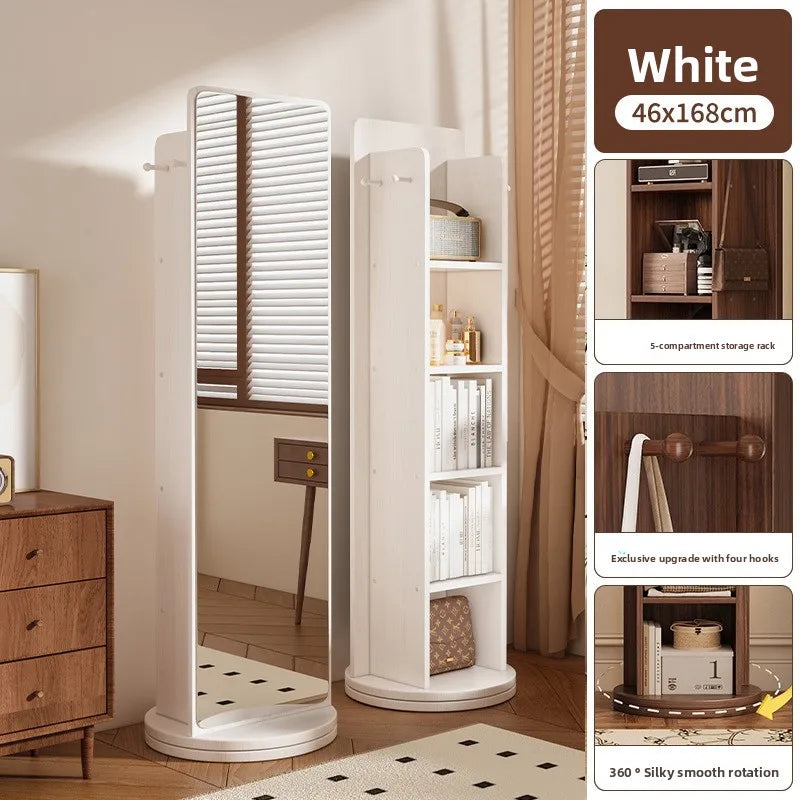 360° Rotating Full Length Floor Mirror with Storage Shelves, Modern Standing Dressing Mirror for Living Room or Bedroom Furniture