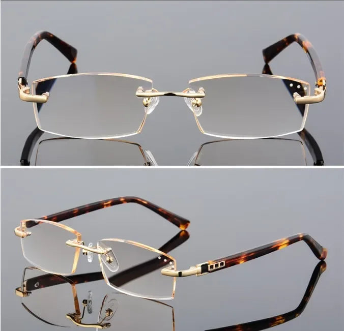 Luxury Designer Reading Glasses. Rimless Diamond Cutting Frame for Men and Women. Presbyopia, Anti-blue Light, RECTANGULAR Shaped Reading Glasses. Great Choices on these.