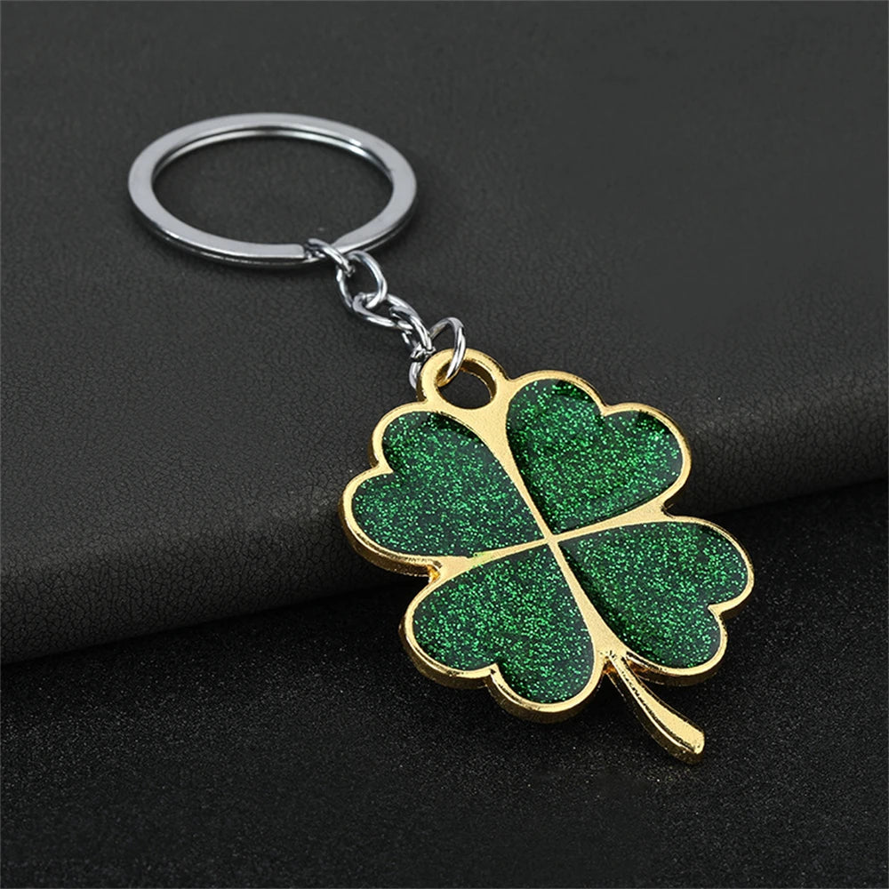 1pc Creative Lucky Four-Leaf Clover Keychains. Couple Bag Charms, Accessories, Metal Foliage Shape Car Key Ring Party Gift