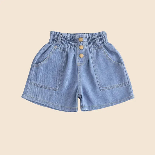 Summer( 3-9 Y) Kids, Girls Short Jeans, Cotton Denim Shorts, Stylish Wear with Elastic Waist and Trendy Designs Pants