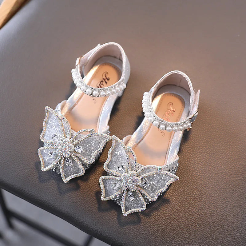 Girls Dressy Sandals with Sequins, Rhinestones, Bows. Girls Princess Shoes, Baby Girl Shoes with Flat Heel Sandals Size 21-35