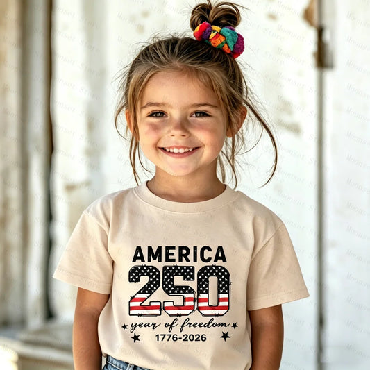 United States of America's 250th Anniversary. Kids Shirts with Patriotic items and Flags for 4th of July T-shirt, 250 Years of Independence KIDS Tops