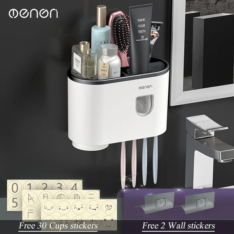 Magnetic Adsorption Inverted Toothbrush Holder/Wall /Automatic Toothpaste Squeezer, Storage Rack for Bathroom Accessories