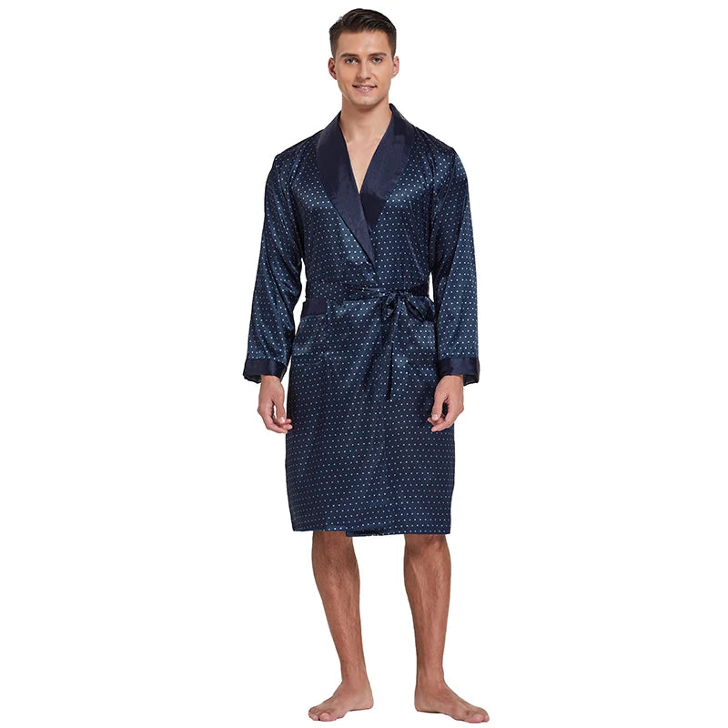 Men’s Satin Robe, Lightweight Silk with Long Sleeves. Kimono Style Bathrobe including Shorts Set