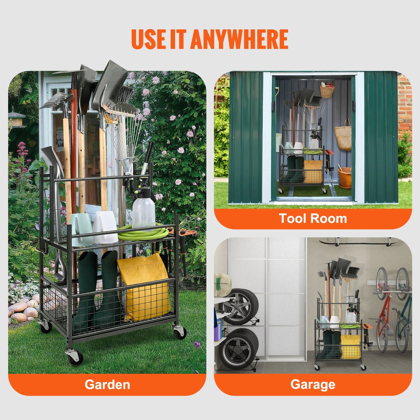 Garden Tool Organizer with Hooks