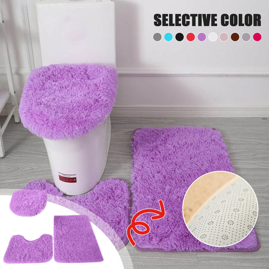 3pc Bathroom Set Rug, Mat , Toilet Lid Cover .Plain Solid Color Bathmats
Kit Non-Slip Fluffy Home Carpets