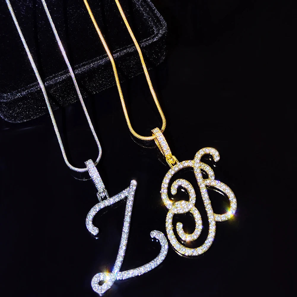 New A-Z Cursive Initial Letter Name Pendant Necklace For Women. Great MOTHERS DAY Gift!!! Simple Rope Chain Letter Necklace.