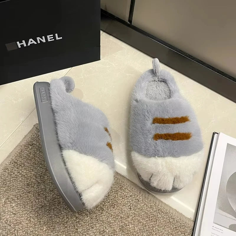 Adorable Kitty Claw Slippers for  Womens Lounging. Non Slip Furry and Warm, Fluffy Slides. OK Outdoor