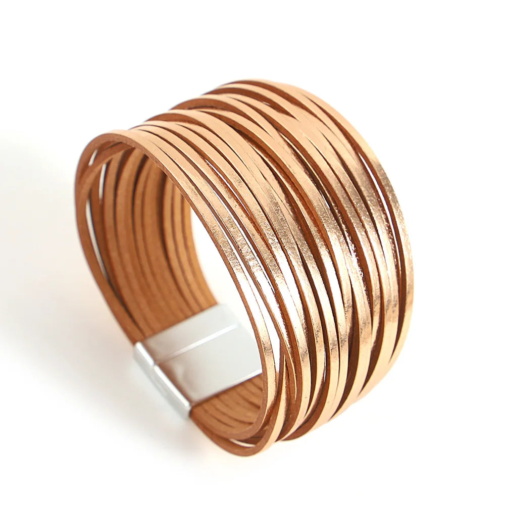 Trendy Colorful Leather Bracelet for Women /Men. Boho Multilayer Slim Strips Wrap Wide Bangle Bracelets. Jewelry Gifts
