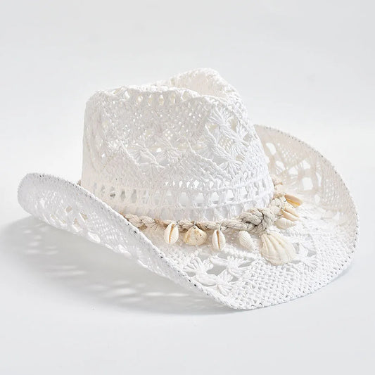 Summer, Hand Woven Straw Hat for Women. Shell Decorationfor Holiday Beach DAYS, Sun Hat. @ Colors, White and Khaki.