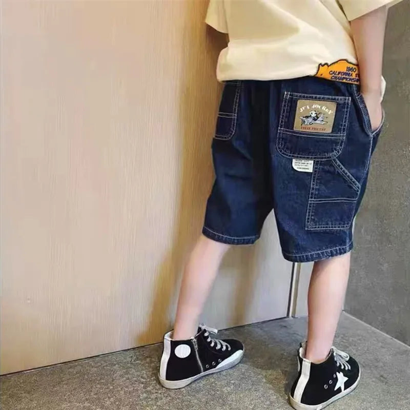 Boys summer Jeans, Thin, Young Teenage Boys, Versatile Denim Shorts with Sticker Pockets. 4-14Yrs Kids Boy Shorts,