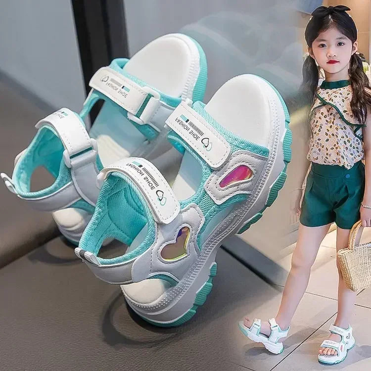 Girls' Sandals for Summer, Kids, Princess Beach Shoes for Vacation, Soft Sole, Anti -Slip, Girls Candy Color Flats, Wear-resistant