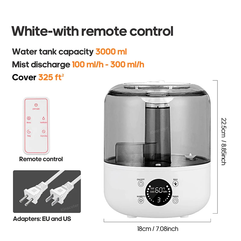 3L or 5L ,Professional Air Humidifier with Large Capacity and Aroma Diffuser with 3 levels of mist diffusion.