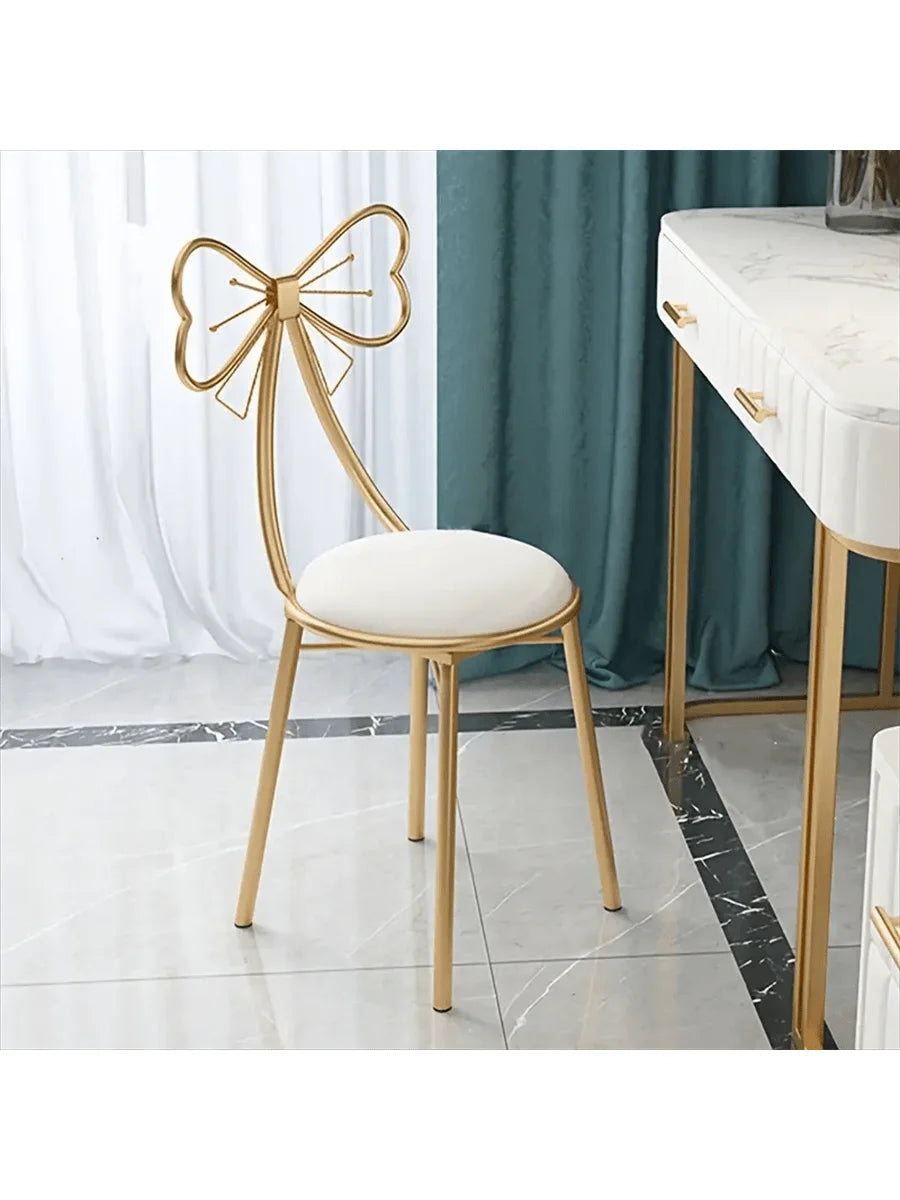 Makeup Vanity Chairs, Stool for Bedroom with Bow Knot Backrest,Side Table Seat Dressing Chair with Golden Metal Leg