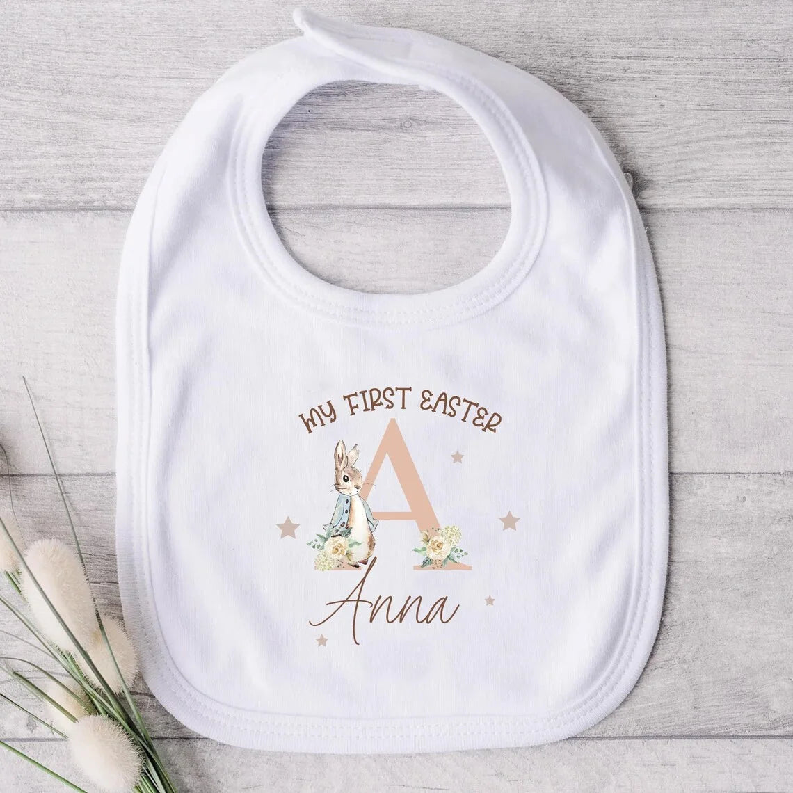 1pcs Personalized Name, First Easter Baby Bunny Bib is Durable for Infant Easter Outfit Party supplies Photo Props Newborn Gift