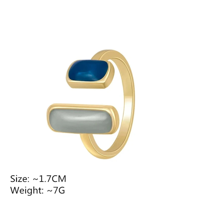 Adjustable Colorful Drip Glaze Ring for Women to pair with a Fashion bracelet. Geometric Gold Colour Metal Rings for MOTHERS DAY Gift to complete the ensemble.