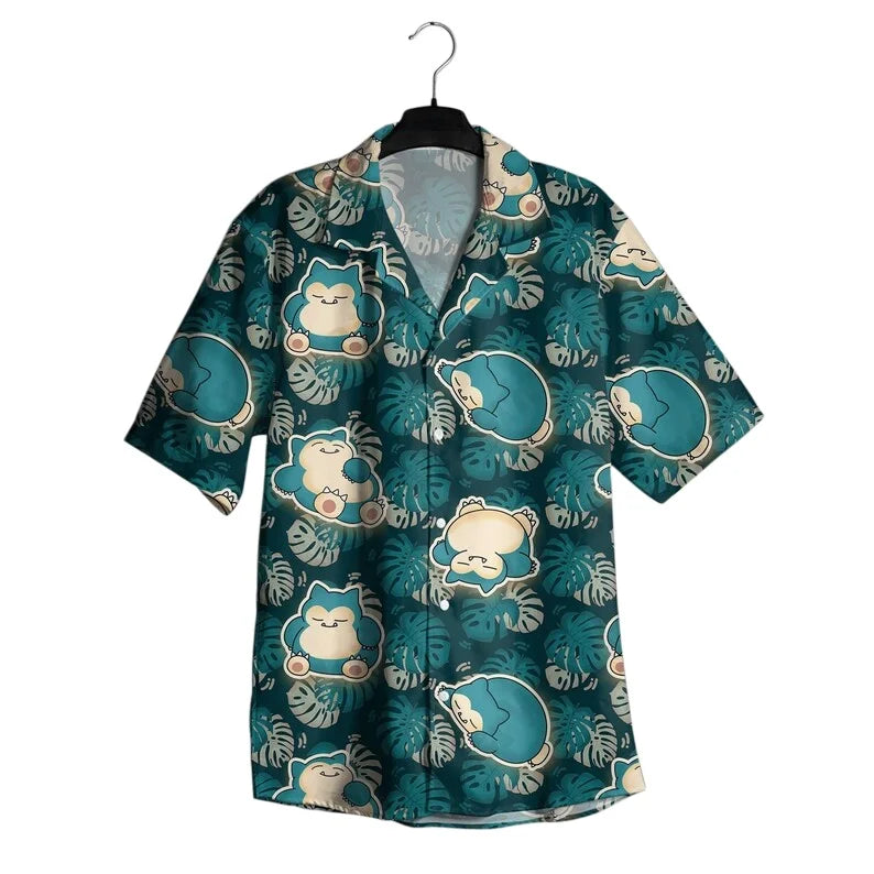Summer Hot Selling Snorlax Men's Hawaiian Shirt Shorts Set Women Home Casual Loose Fitting Anime Pajamas T-shirt Shorts Set GiftThe 2-pcs are sold separately. only 5XL shorts are gone. Everything else is good to go
