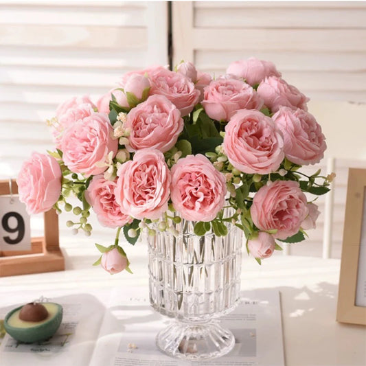 30cm Rose Pink Silk Bouquet of Peony Artificial Flowers. 5 Big Head 4 Small Bud. MOTHERS DAY Gift!!! Wedding, Home Decoration Artificial Flower