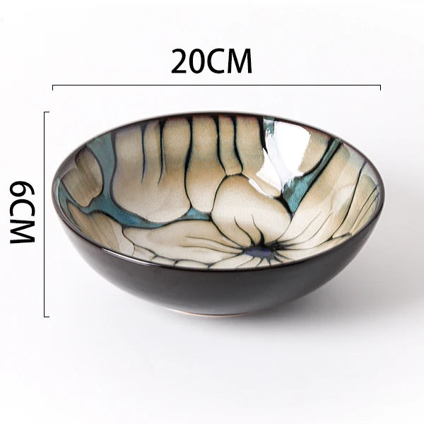 Japanese rural ceramic tableware Vine leaf soup bowl Lamian Noodles bowls Hot vegetable bowls Cover and pour rice bowl bowl set