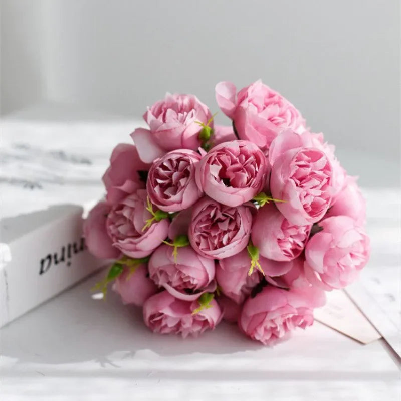 Rose Pink Peony Artificial Flowers, Silk Bouquet. for Table Vase Arrange Home , Valentines Day, Wedding , Etc.