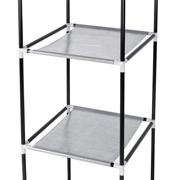 64" Portable Closet Storage Organizer. Wardrobe with Clothes Rack Gray Shelves