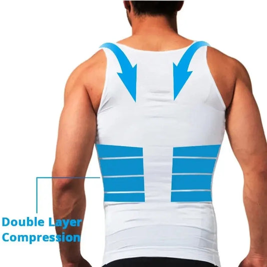 Mens Body Shaper,  Slimming Compression Vest and undershirt,   Seamless Waist Trainer,  Tank Top for Belly Control.