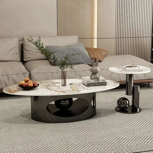 Modern Marble Effect Coffee Tables, Luxury Legs of Metal. Nordic Oval Side Table White Premium Table, Home Furniture