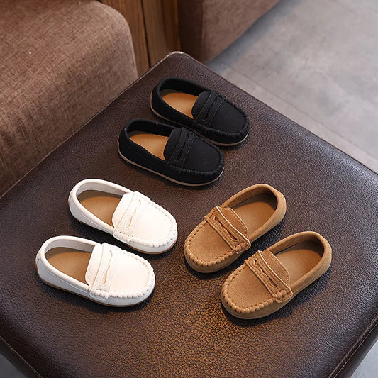 Children Moccasin Shoes, Boys Flats /Loafers, Non-slip, Cute Kids Casual Leather Shoes, Soft Slip-on. Solid Color
