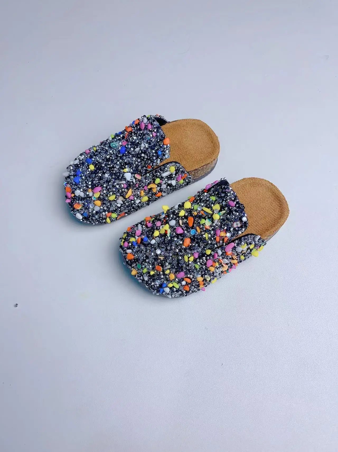 Summer Bling Children's Slippers, PU Buckle Cork Slippers For Child /Girls with Anti -Slip Flat Outdoor Kids clogs