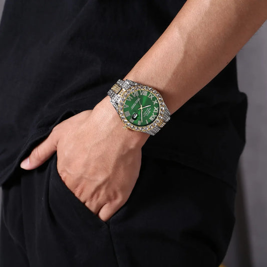 Hot Sale Diamond Bling Watch for Men, Gold Color, Luxury Gift, Quartz Watches, Mems Clock, Dropshipping, Rhinestone Calendar Wristwatch. RED Face and " 1 Gold Face " are gone. This is going fast. Don't wait!!!